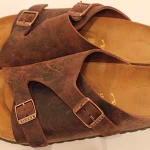Birkenstock sandals slip on.